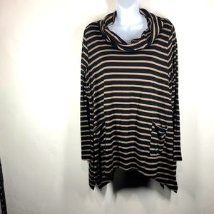 Venus Black and Tan stripe cowl neck tunic top size medium